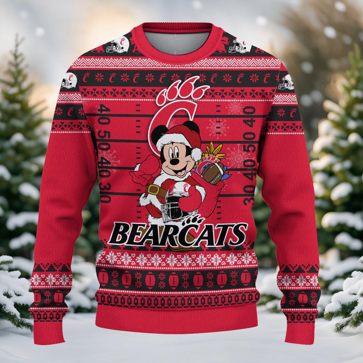 Cincinnati Bearcats Mickey Mouse Santa Ugly Christmas Sweater