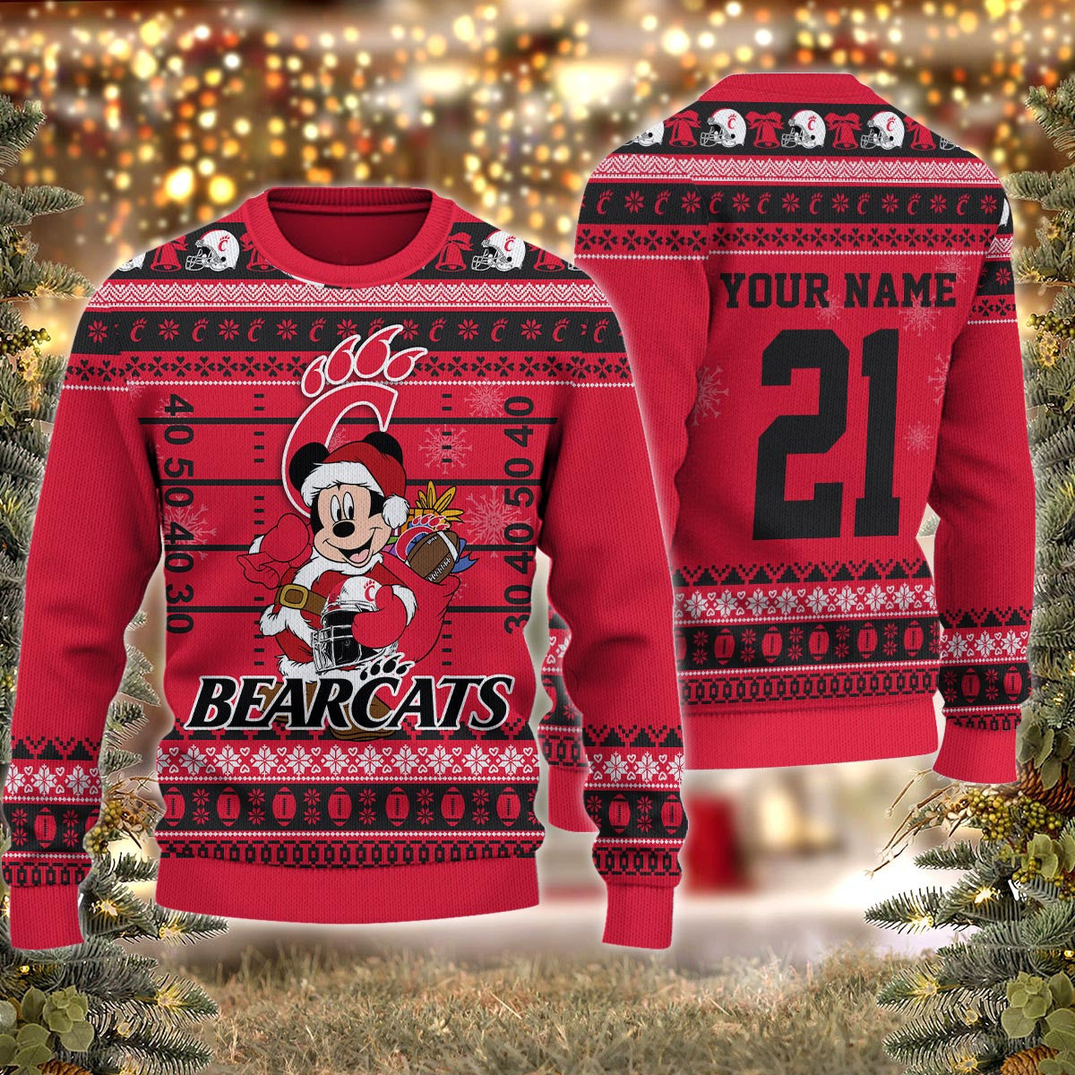 Cincinnati Bearcats Mickey Mouse Santa Ugly Christmas Sweater