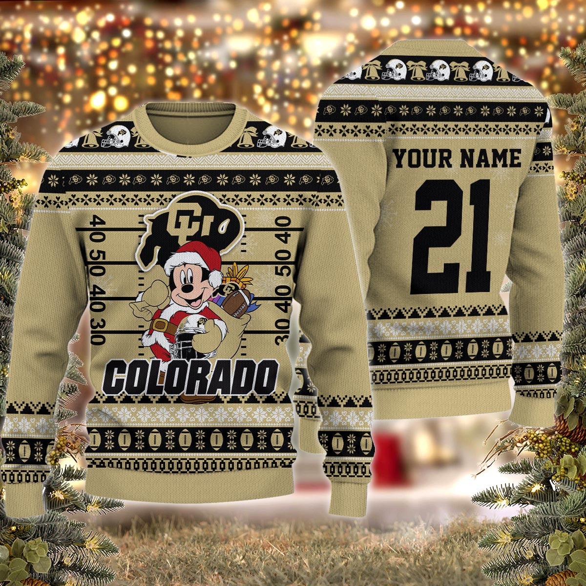Colorado Buffaloes Mickey Mouse Santa Ugly Christmas Sweater