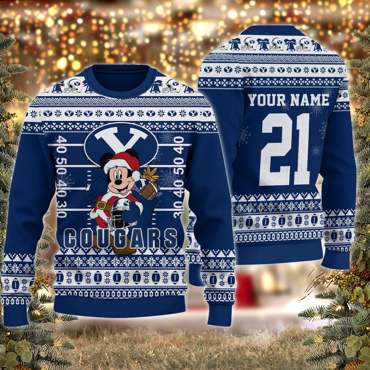 Byu Cougars Mickey Mouse Santa Ugly Christmas Sweater