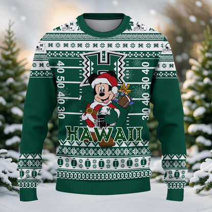 Hawaii Rainbow Warriors Mickey Mouse Santa Ugly Christmas Sweater