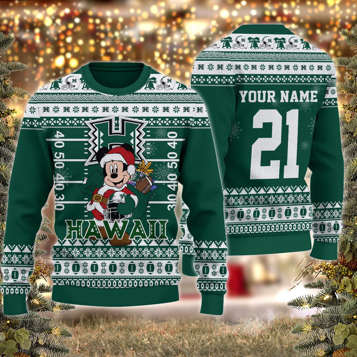 Hawaii Rainbow Warriors Mickey Mouse Santa Ugly Christmas Sweater