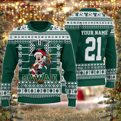 Hawaii Rainbow Warriors Mickey Mouse Santa Ugly Christmas Sweater