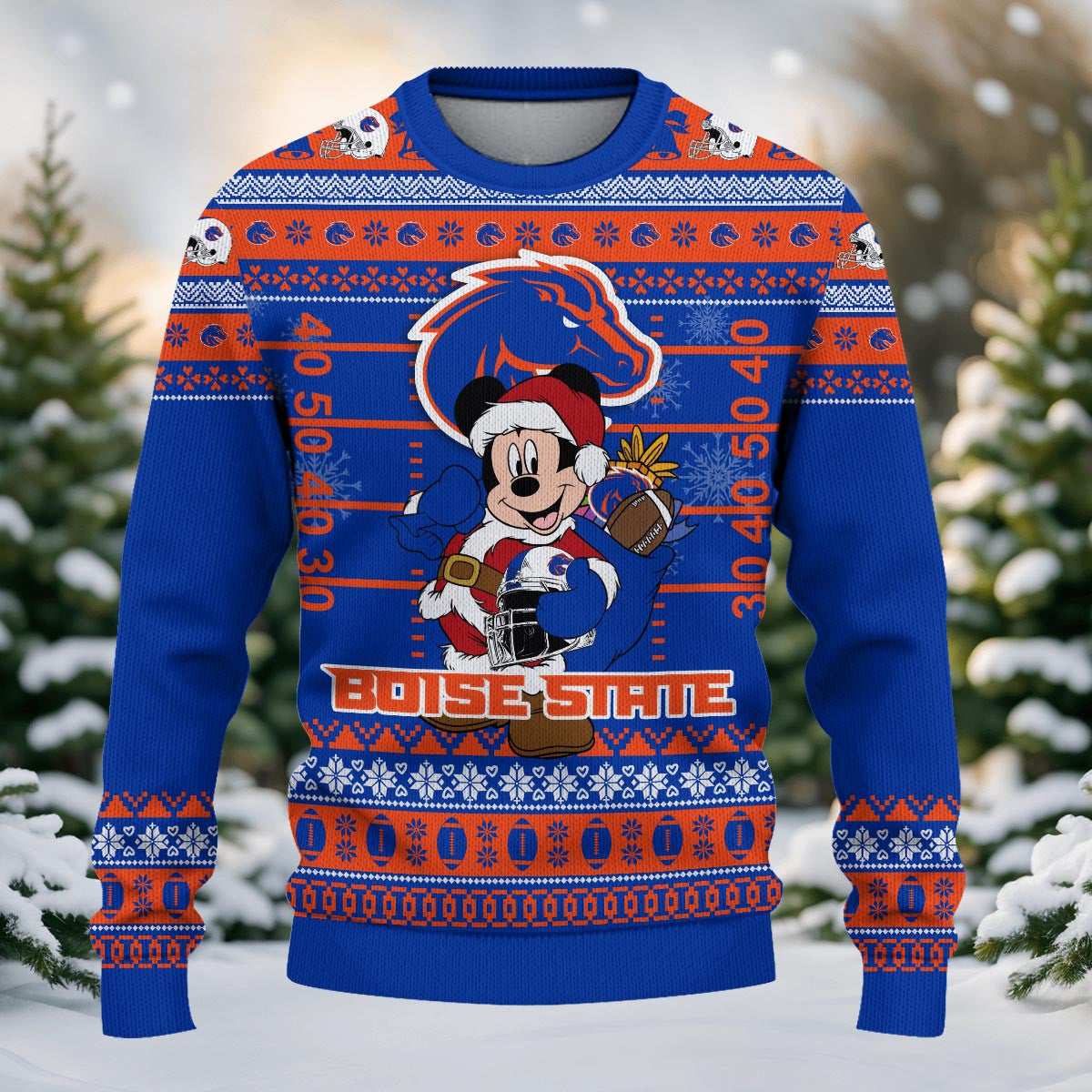 Boise State Broncos Mickey Mouse Santa Ugly Christmas Sweater