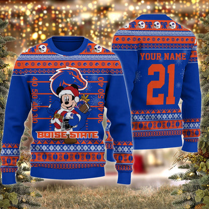 Boise State Broncos Mickey Mouse Santa Ugly Christmas Sweater