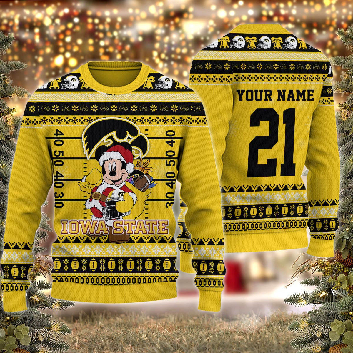Lowa State Cyclones Mickey Mouse Santa Ugly Christmas Sweater