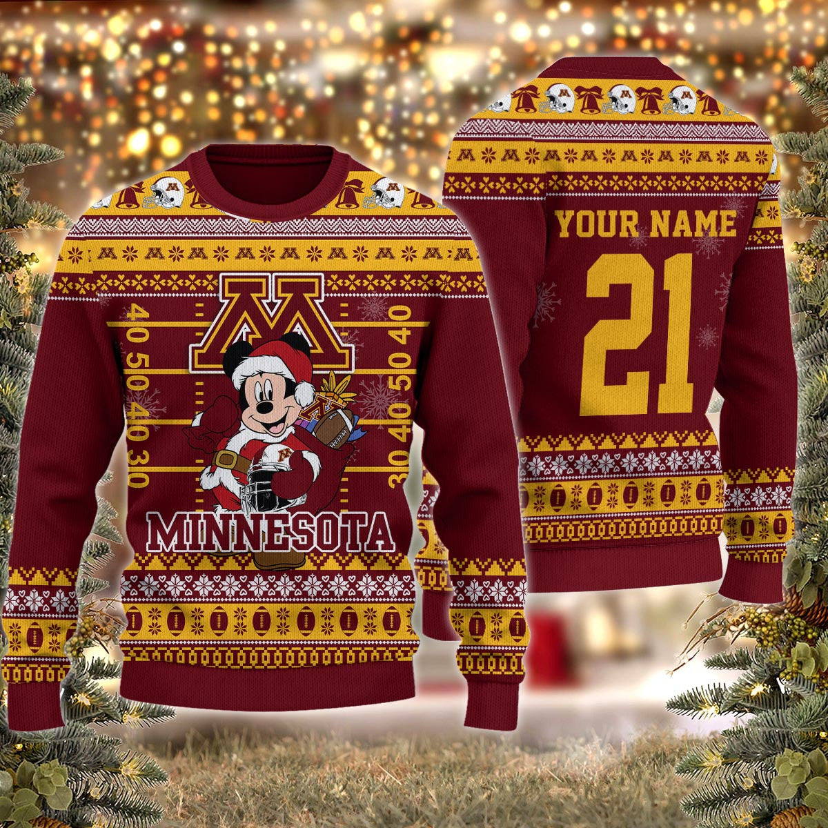 Minnesota Golden Gophers Mickey Mouse Santa Ugly Christmas Sweater