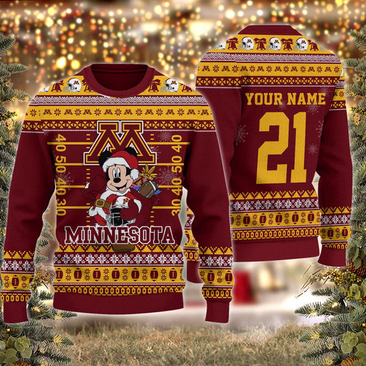 Minnesota Golden Gophers Mickey Mouse Santa Ugly Christmas Sweater