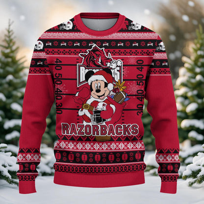 Arkansas Razorbacks Mickey Mouse Santa Ugly Christmas Sweater