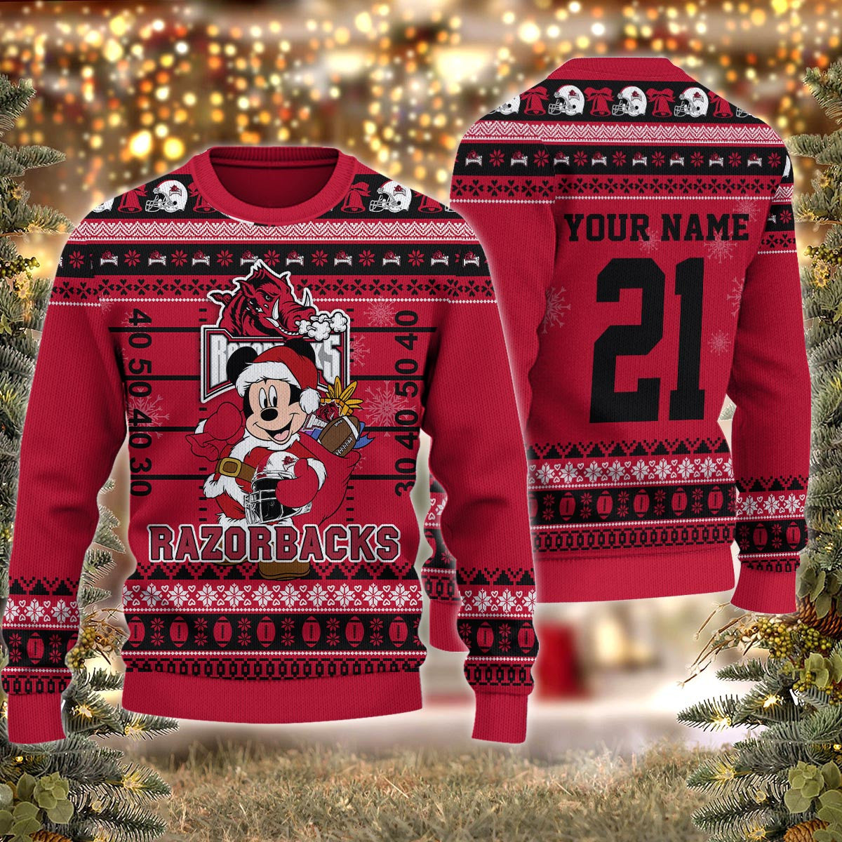 Arkansas Razorbacks Mickey Mouse Santa Ugly Christmas Sweater