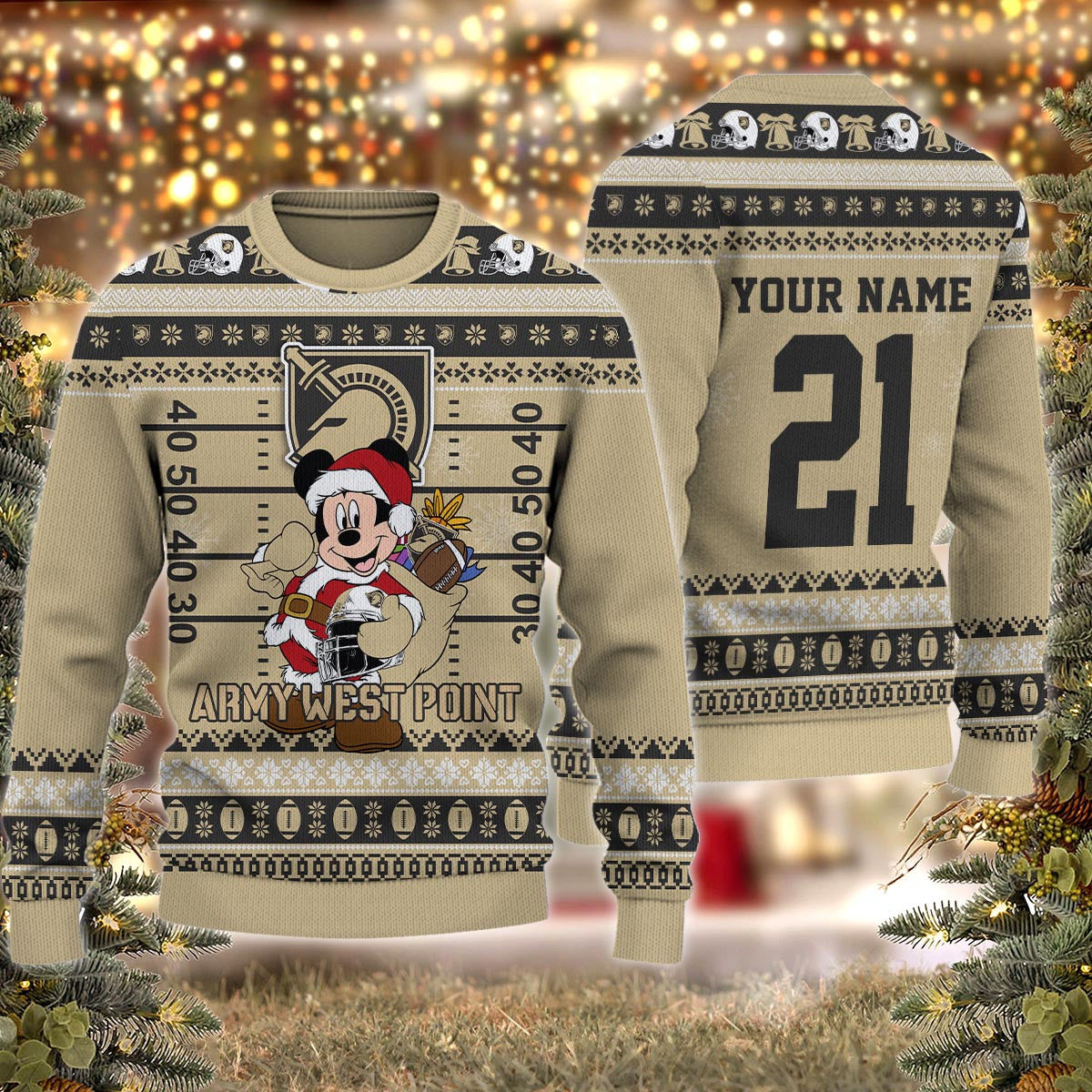 Army Black Knights Mickey Mouse Santa Ugly Christmas Sweater