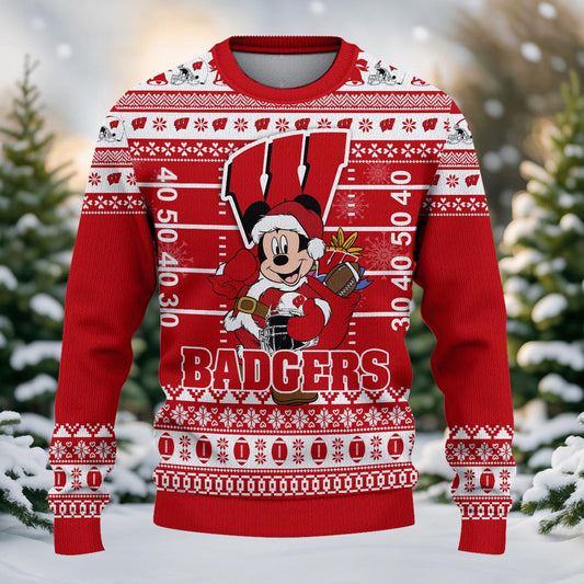 Wisconsin Badgers Mickey Mouse Santa Ugly Christmas Sweater