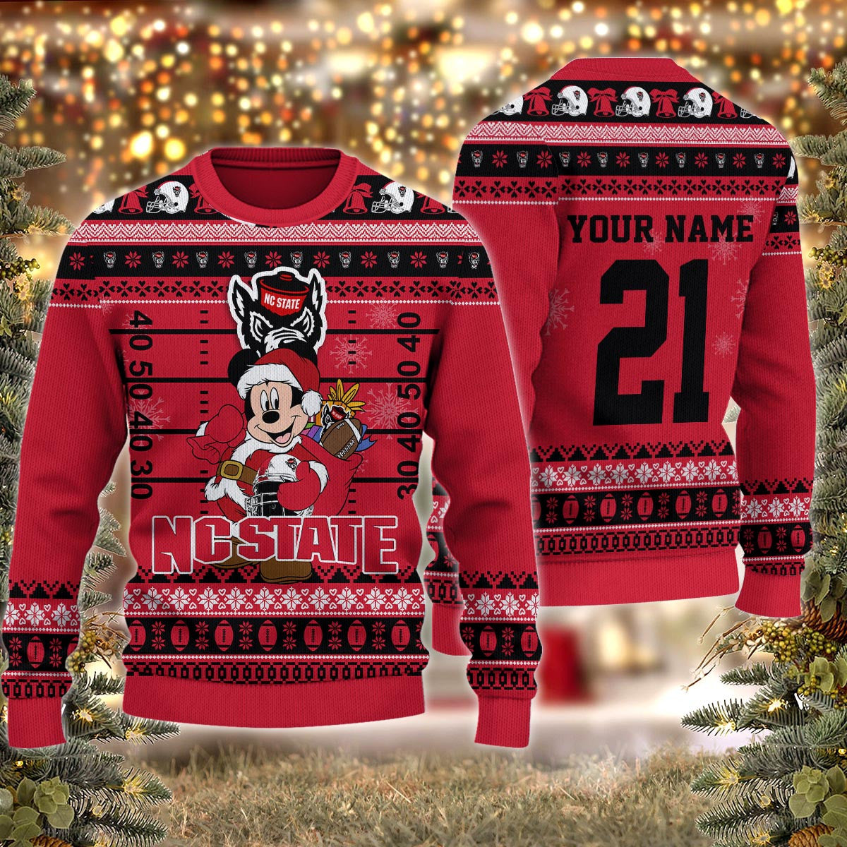 Nc State Wolfpack Mickey Mouse Santa Ugly Christmas Sweater