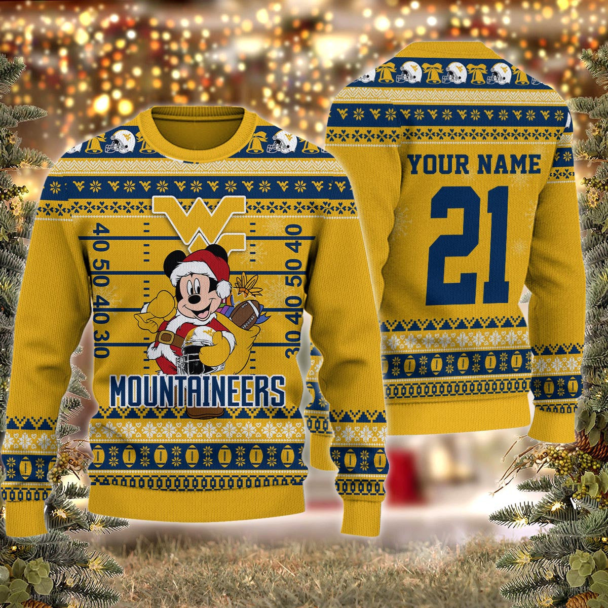 West Virginia Mountaineers Mickey Mouse Santa Ugly Christmas Sweater