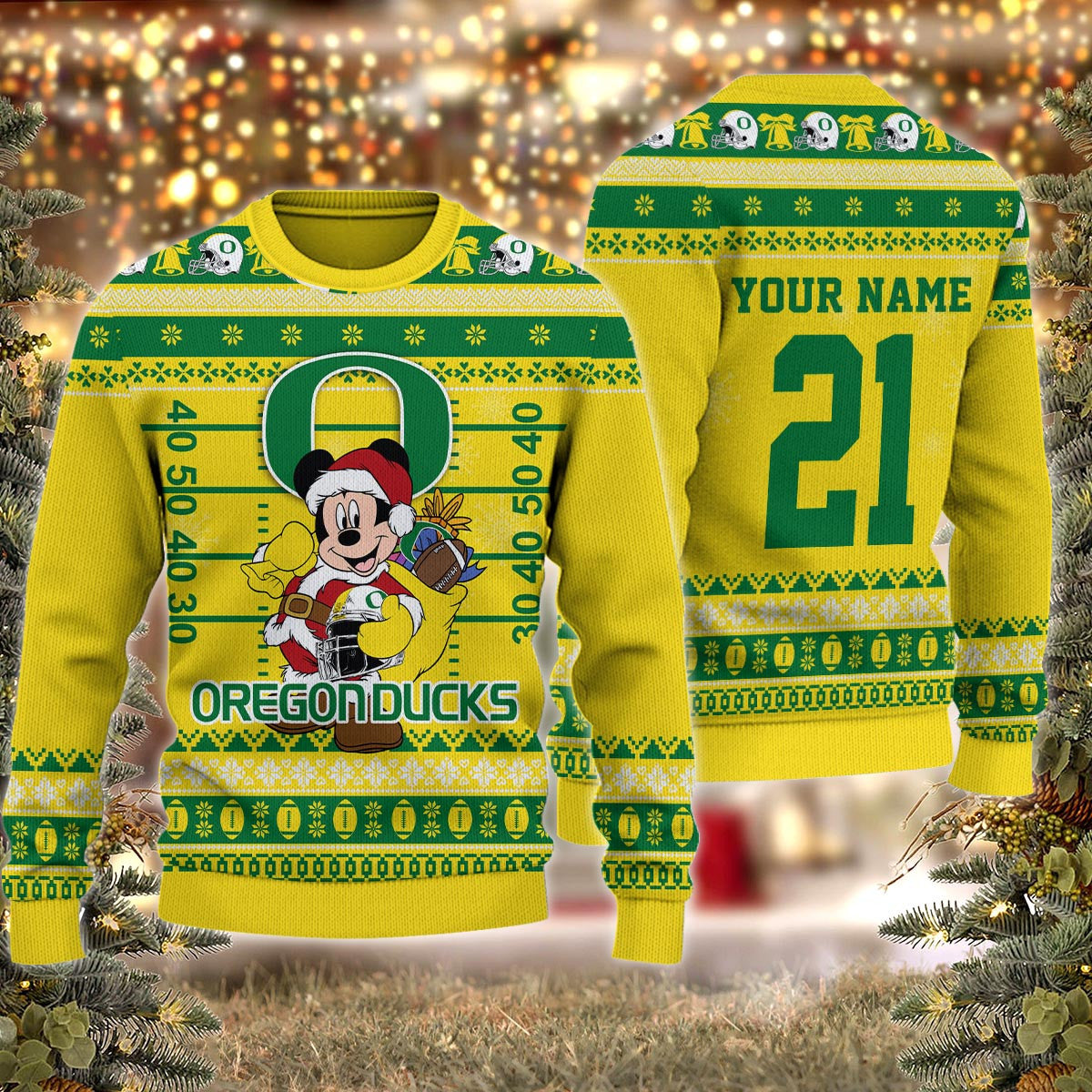 Oregon Ducks Mickey Mouse Santa Ugly Christmas Sweater