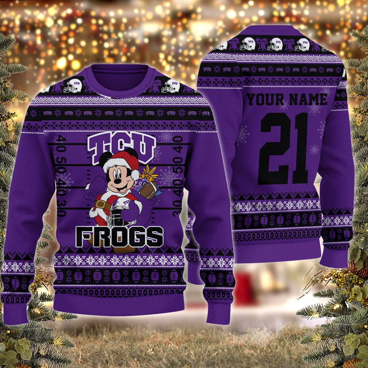 Tcu Horned Frogs Mickey Mouse Santa Ugly Christmas Sweater