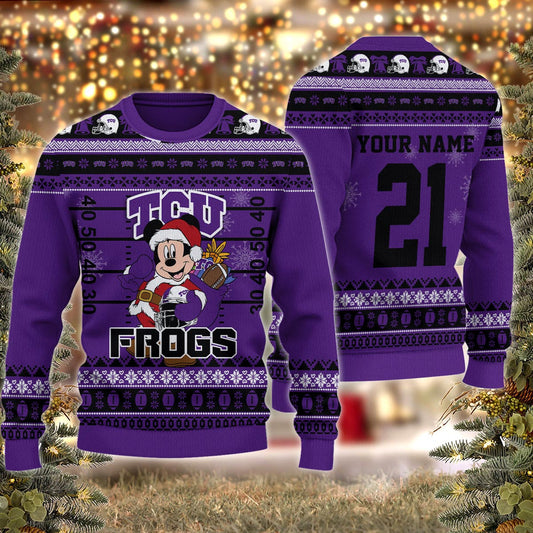 Tcu Horned Frogs Mickey Mouse Santa Ugly Christmas Sweater