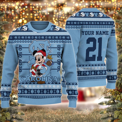 North Carolina Tar Heels Mickey Mouse Santa Ugly Christmas Sweater