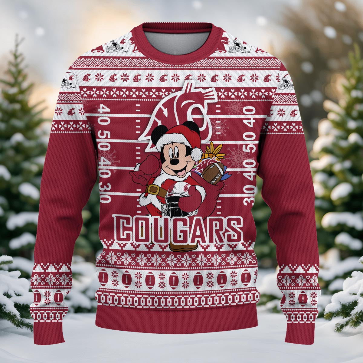 Washington State Cougars Mickey Mouse Santa Ugly Christmas Sweater