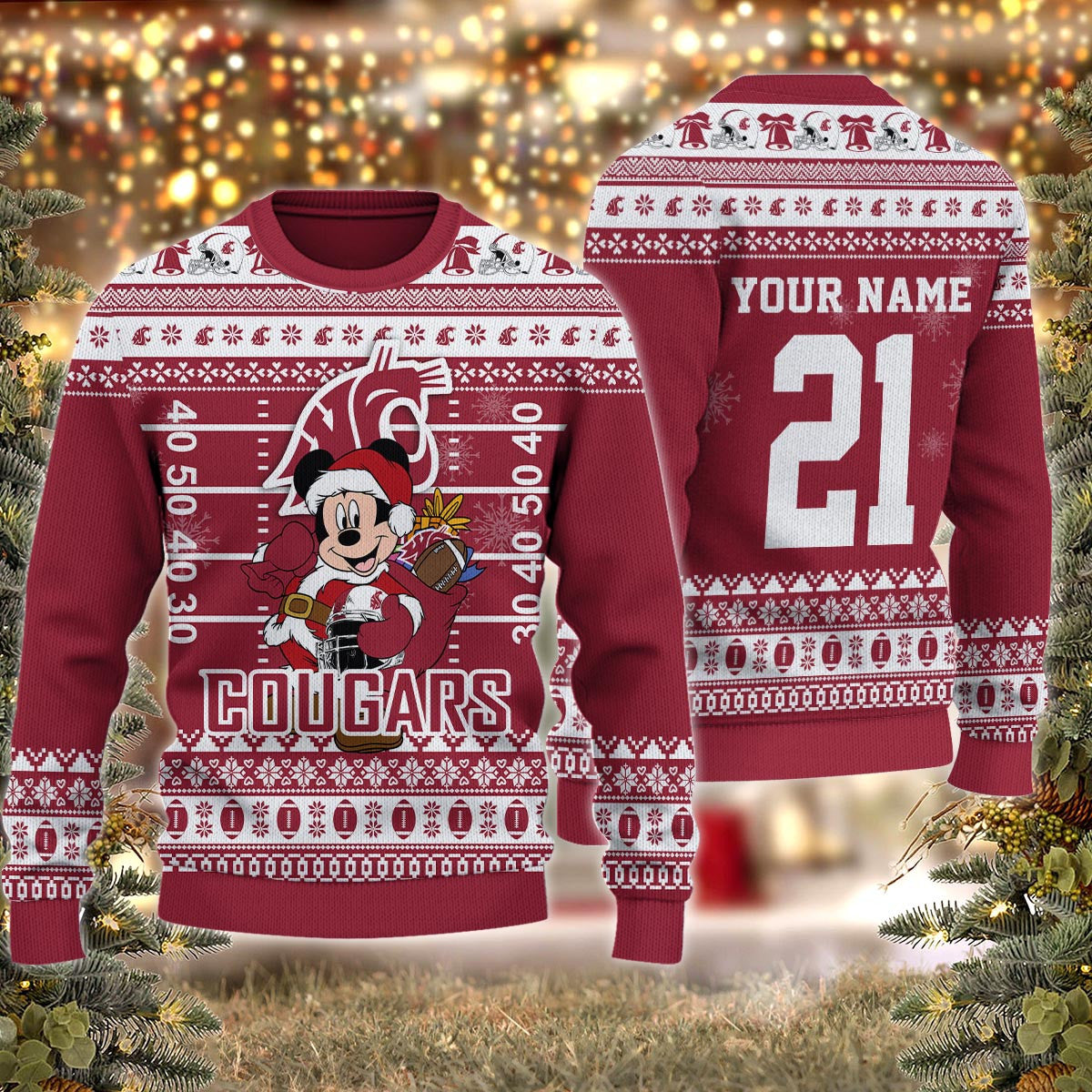Washington State Cougars Mickey Mouse Santa Ugly Christmas Sweater