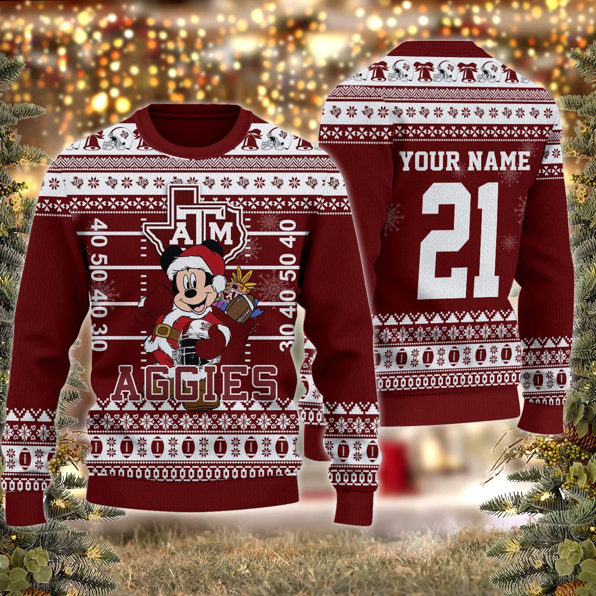 Texas A&m Aggies Mickey Mouse Santa Ugly Christmas Sweater
