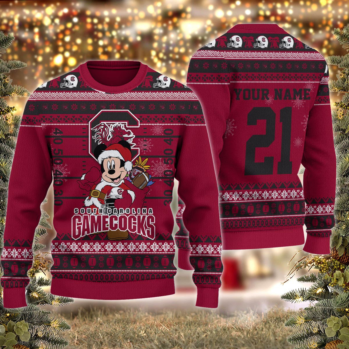 South Carolina Gamecocks Mickey Mouse Santa Ugly Christmas Sweater