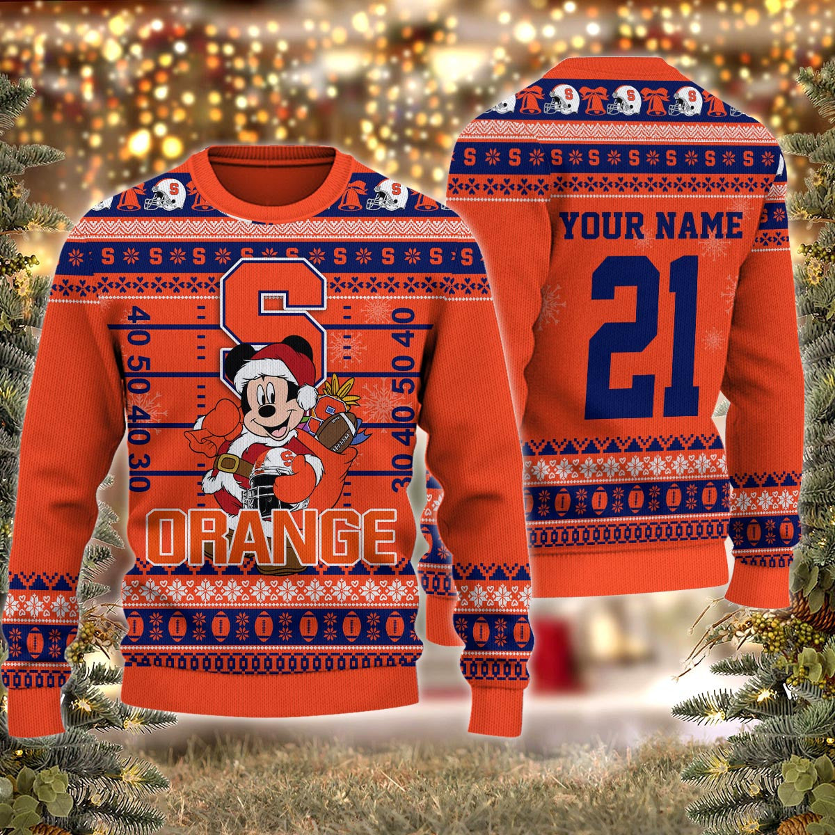 Syracuse Orange Mickey Mouse Santa Ugly Christmas Sweater