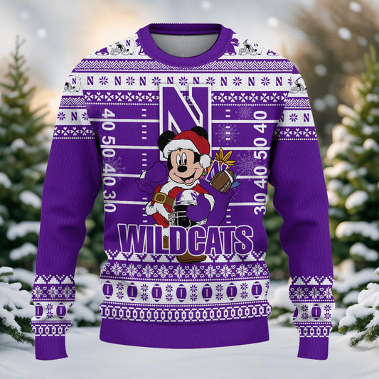 Northwestern Wildcats Mickey Mouse Santa Ugly Christmas Sweater