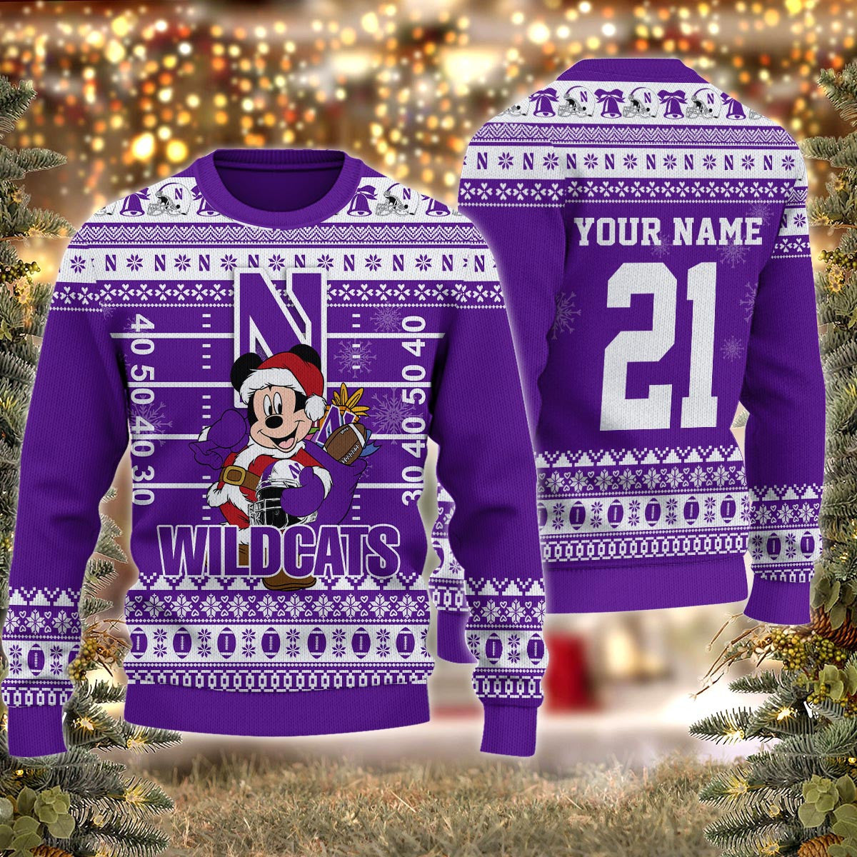 Northwestern Wildcats Mickey Mouse Santa Ugly Christmas Sweater