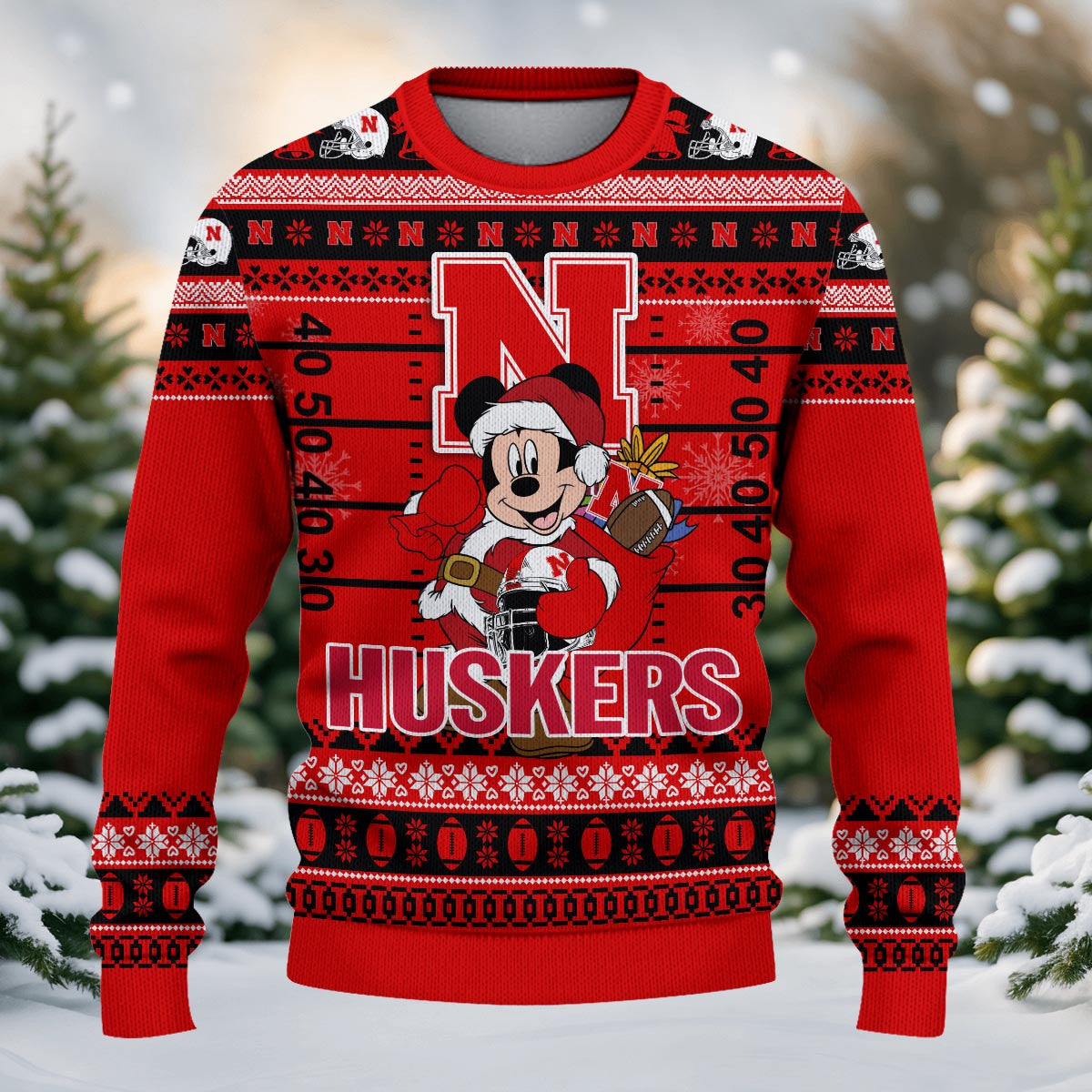 Nebraska Cornhuskers Mickey Mouse Santa Ugly Christmas Sweater