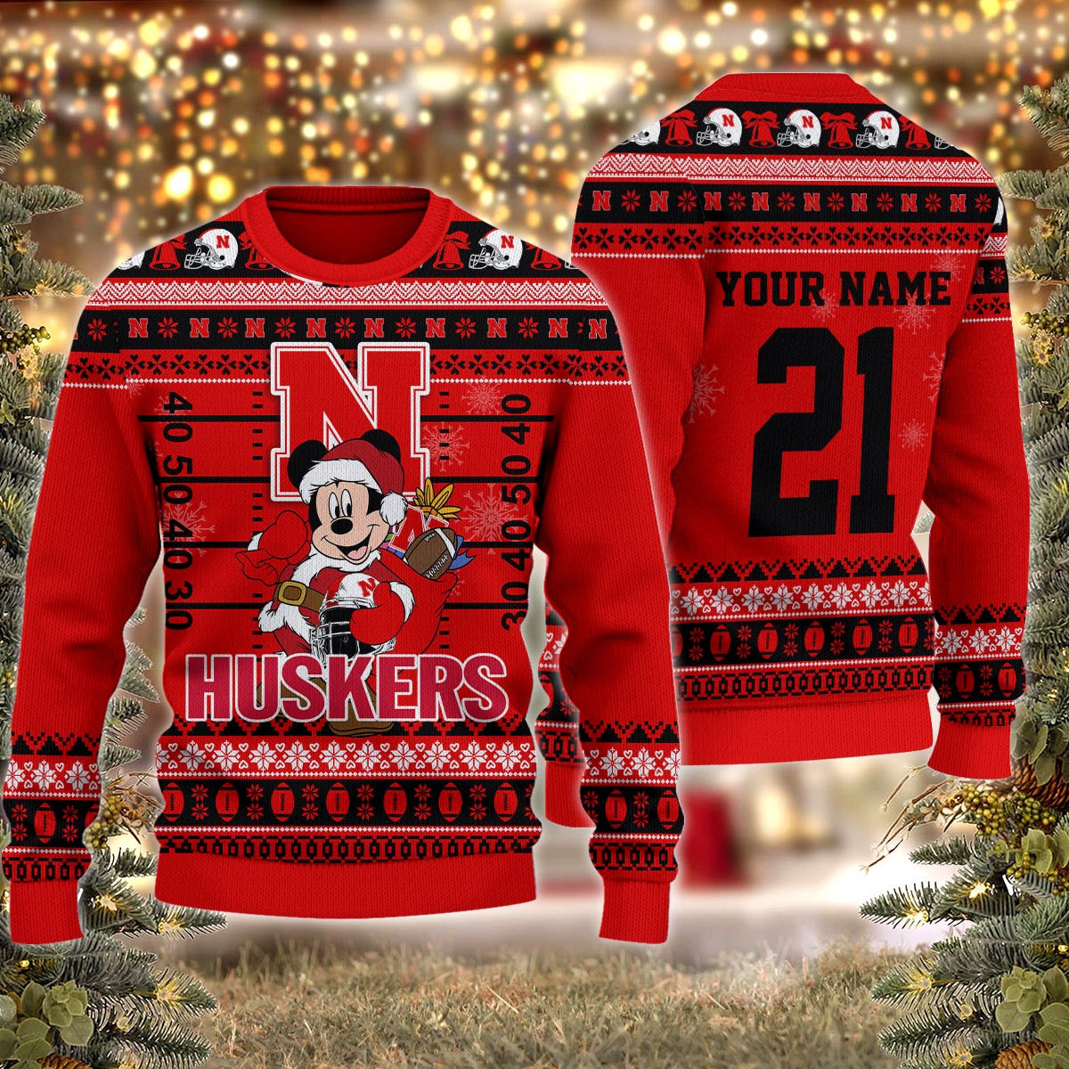 Nebraska Cornhuskers Mickey Mouse Santa Ugly Christmas Sweater