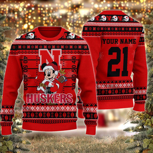 Nebraska Cornhuskers Mickey Mouse Santa Ugly Christmas Sweater