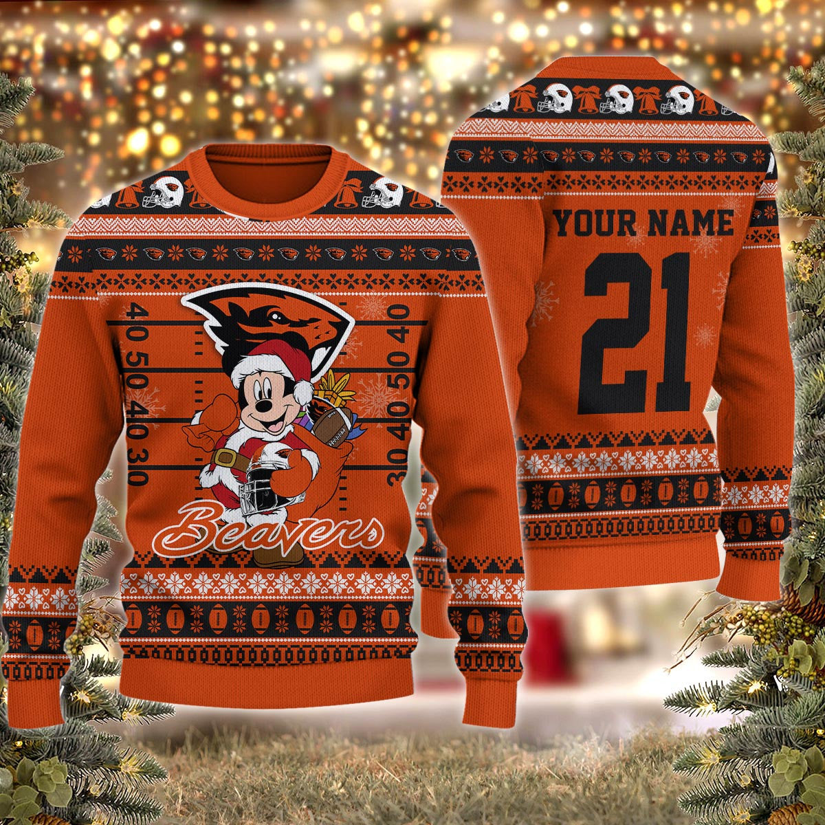 Oregon State Beavers Mickey Mouse Santa Ugly Christmas Sweater