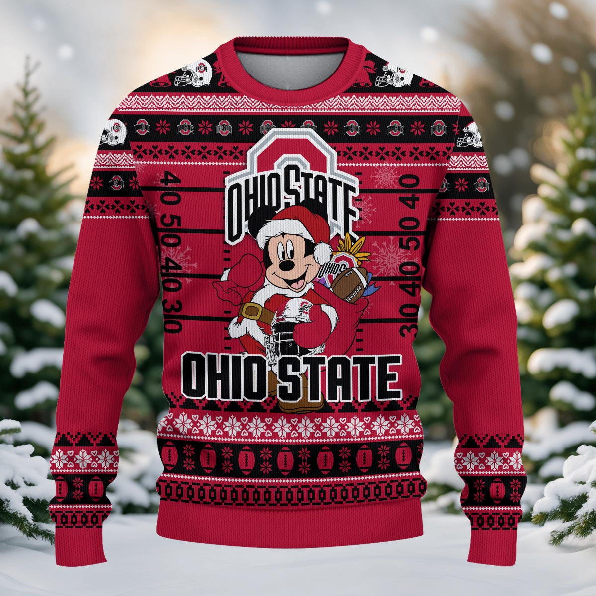 Ohio State Buckeyes Mickey Mouse Santa Ugly Christmas Sweater