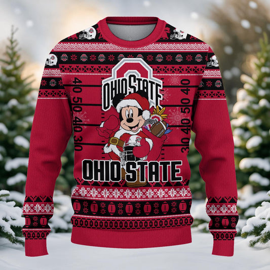 Ohio State Buckeyes Mickey Mouse Santa Ugly Christmas Sweater