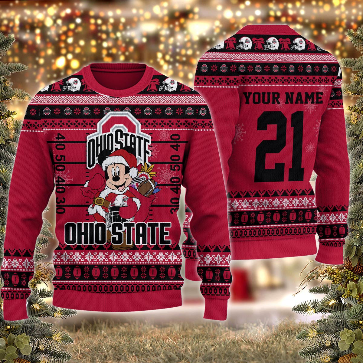 Ohio State Buckeyes Mickey Mouse Santa Ugly Christmas Sweater