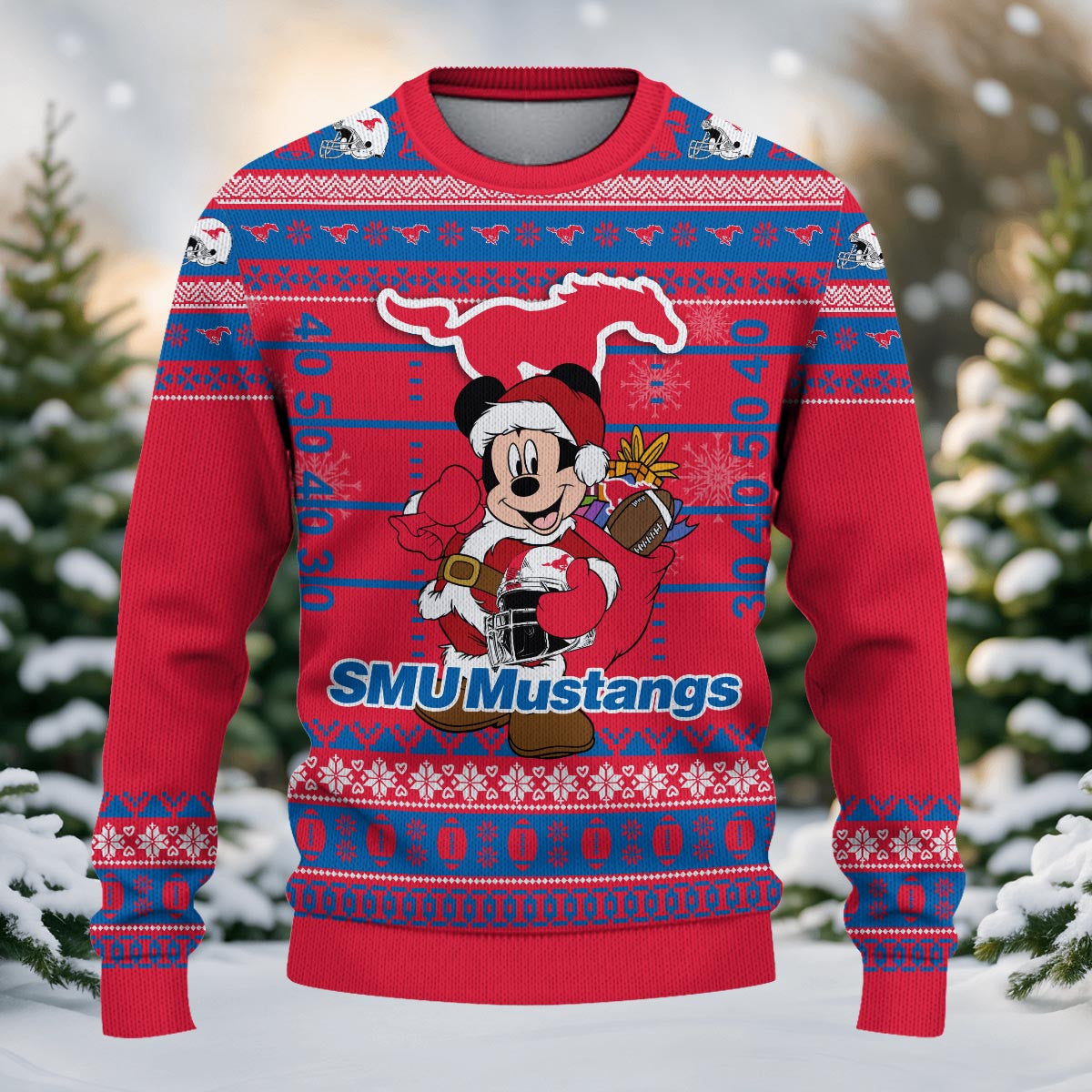 Smu Mustangs Mickey Mouse Santa Ugly Christmas Sweater