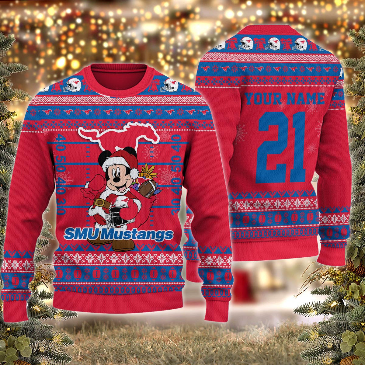 Smu Mustangs Mickey Mouse Santa Ugly Christmas Sweater