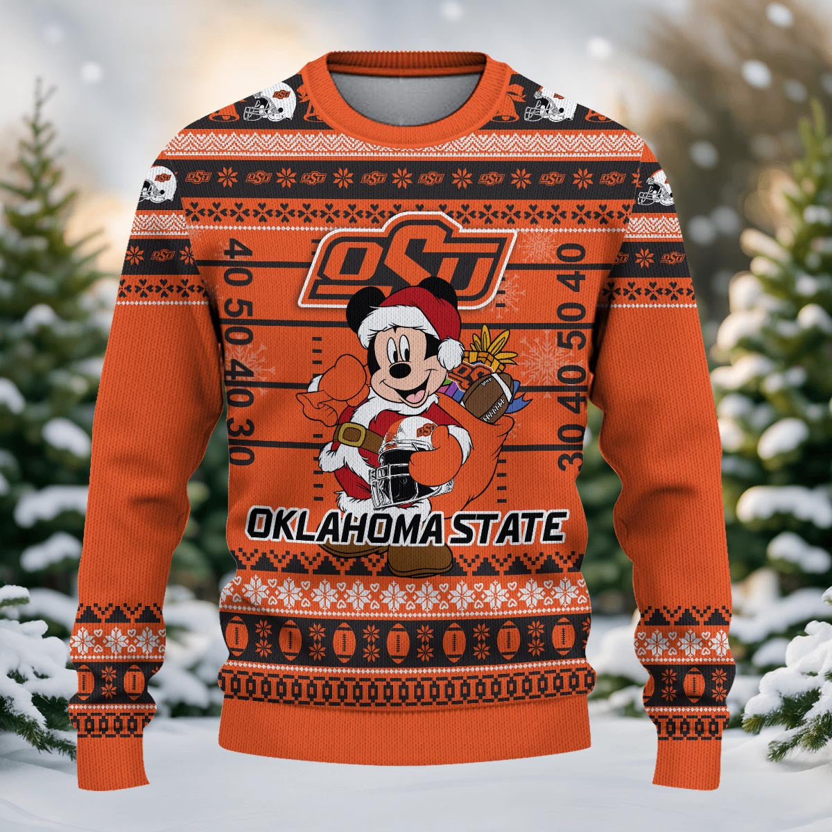 Oklahoma State Cowboys Mickey Mouse Santa Ugly Christmas Sweater