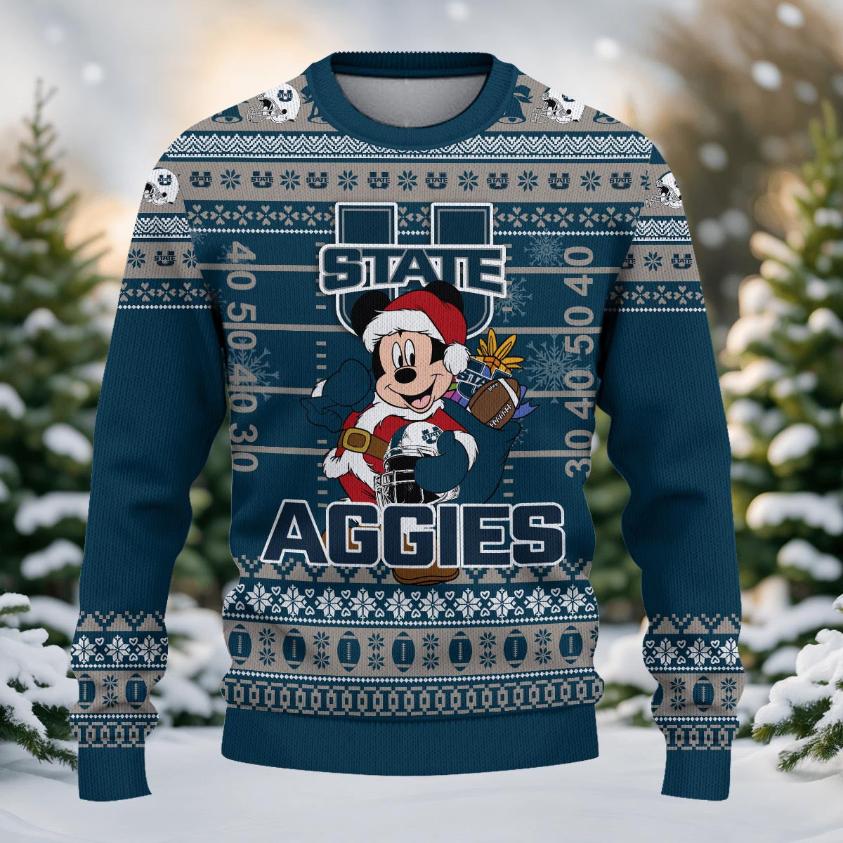 Utah State Aggies Mickey Mouse Santa Ugly Christmas Sweater