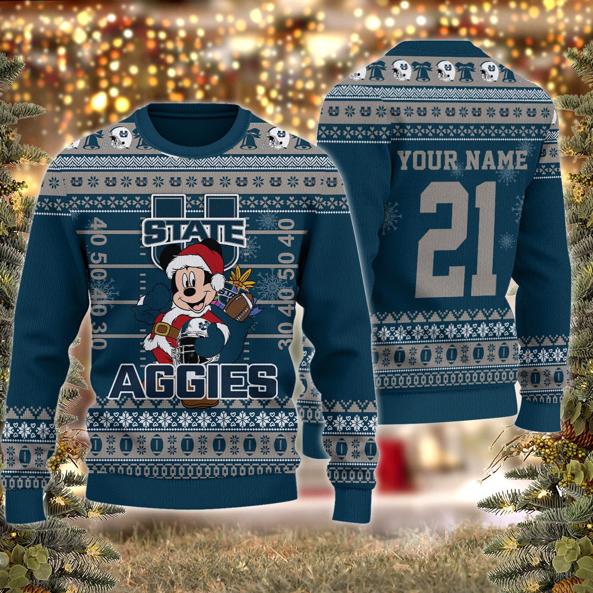 Utah State Aggies Mickey Mouse Santa Ugly Christmas Sweater