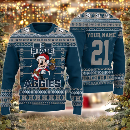 Utah State Aggies Mickey Mouse Santa Ugly Christmas Sweater