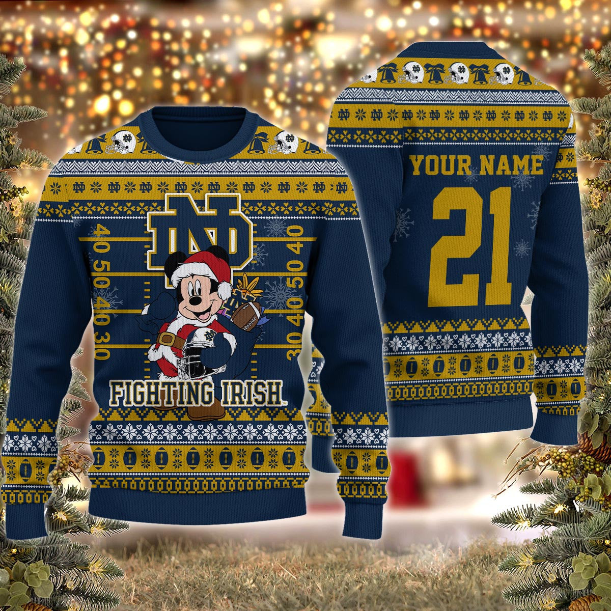 Notre Dame Fighting Irish Mickey Mouse Santa Ugly Christmas Sweater