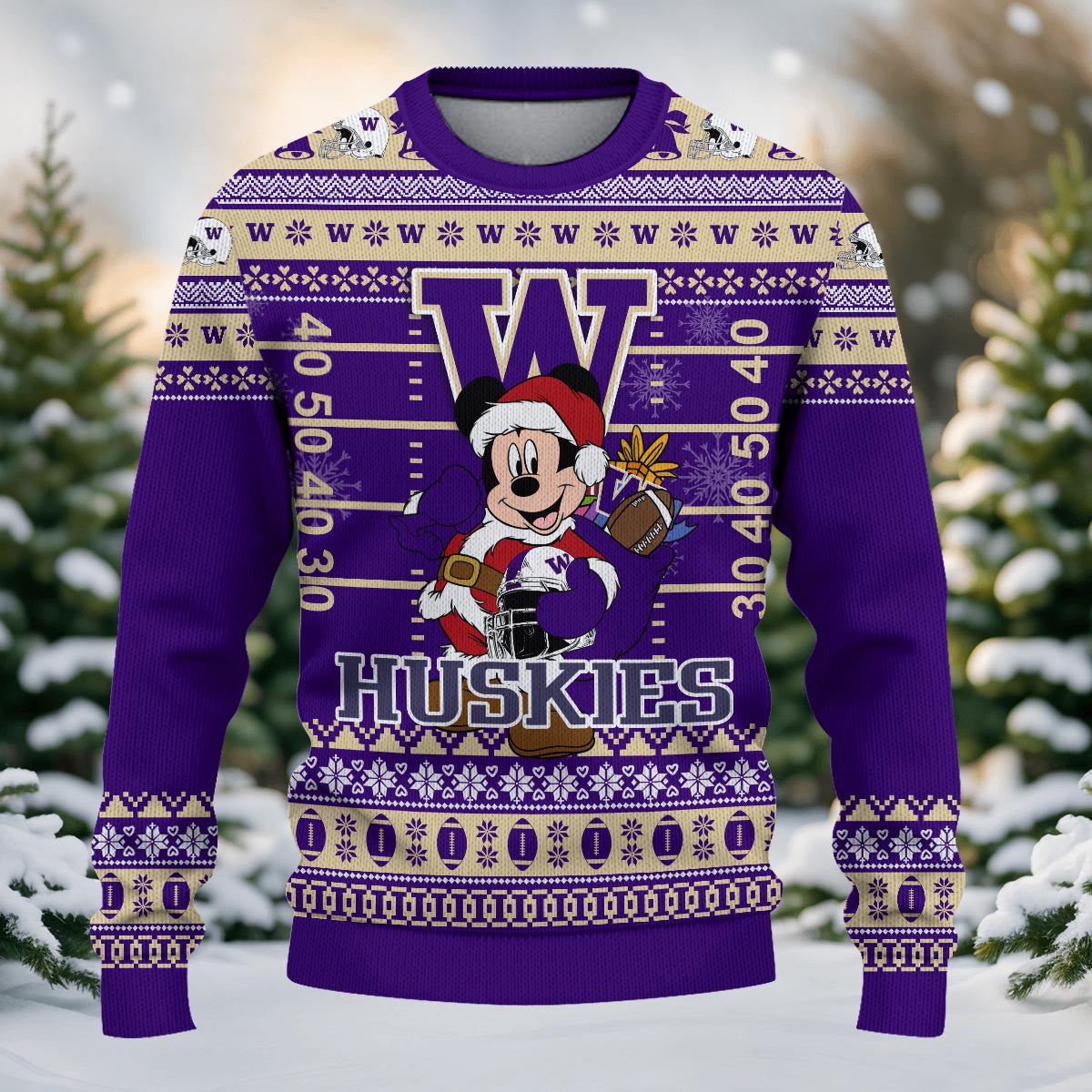 Washington Huskies Mickey Mouse Santa Ugly Christmas Sweater