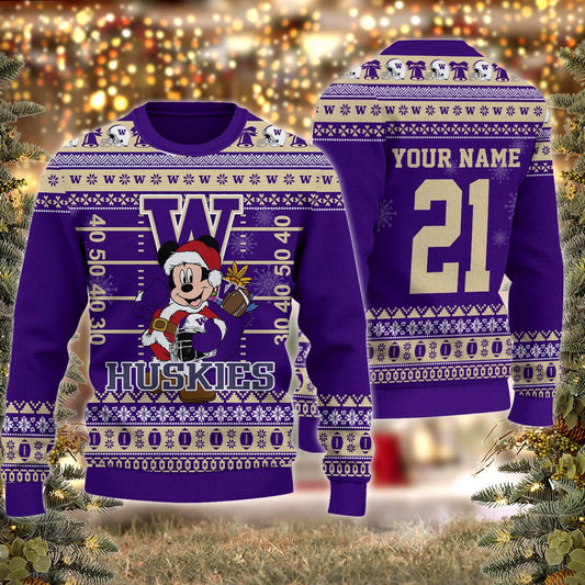 Washington Huskies Mickey Mouse Santa Ugly Christmas Sweater