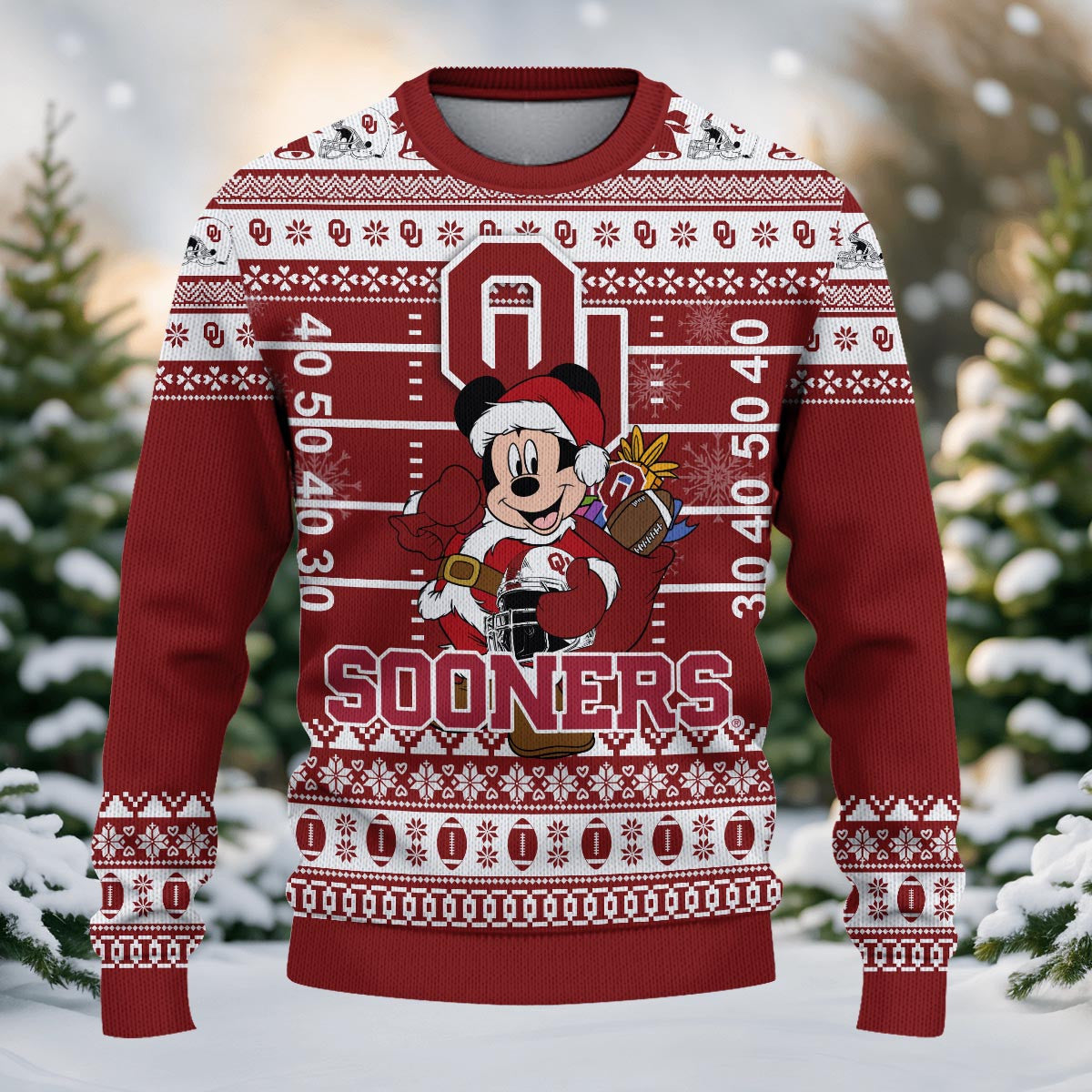 Oklahoma Sooners Mickey Mouse Santa Ugly Christmas Sweater