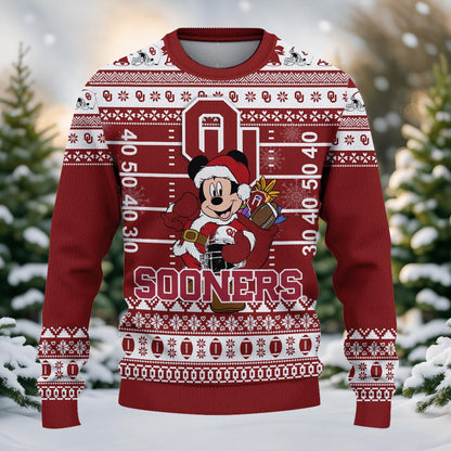 Oklahoma Sooners Mickey Mouse Santa Ugly Christmas Sweater