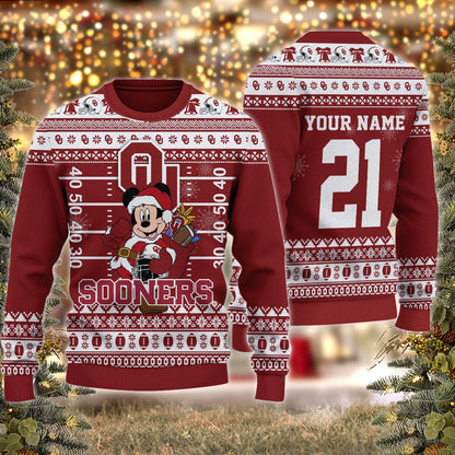 Oklahoma Sooners Mickey Mouse Santa Ugly Christmas Sweater