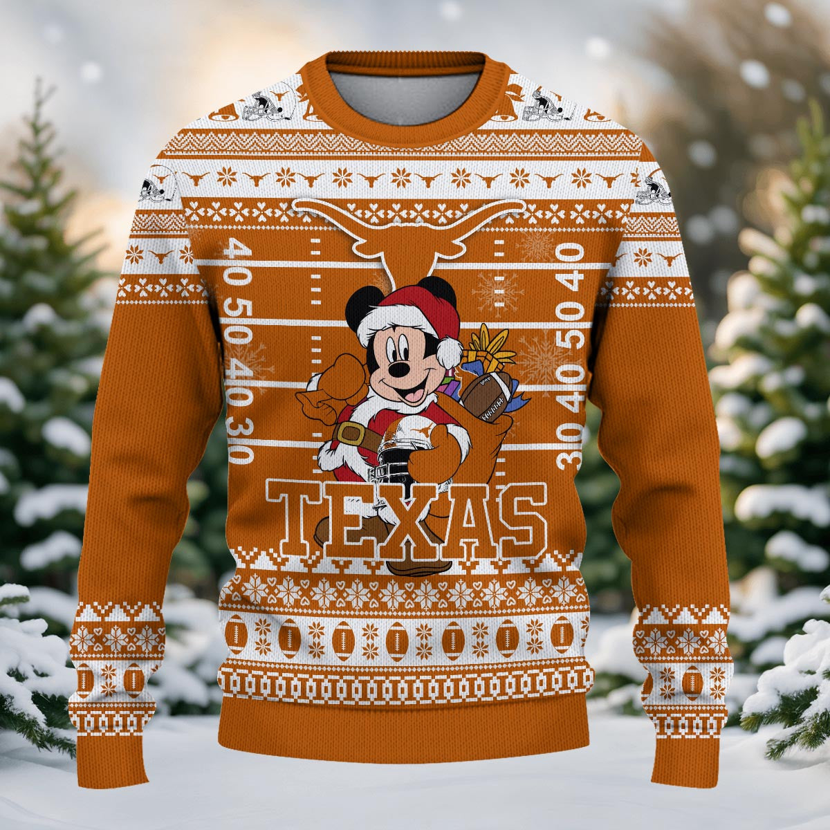 Texas Longhorns Mickey Mouse Santa Ugly Christmas Sweater