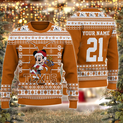 Texas Longhorns Mickey Mouse Santa Ugly Christmas Sweater